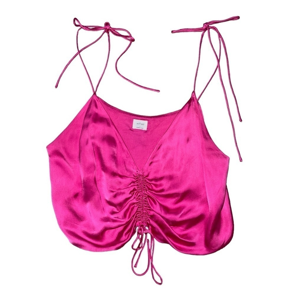 Wilfred Aritzia magenta pink satin ruched cropped tank top women’s size large